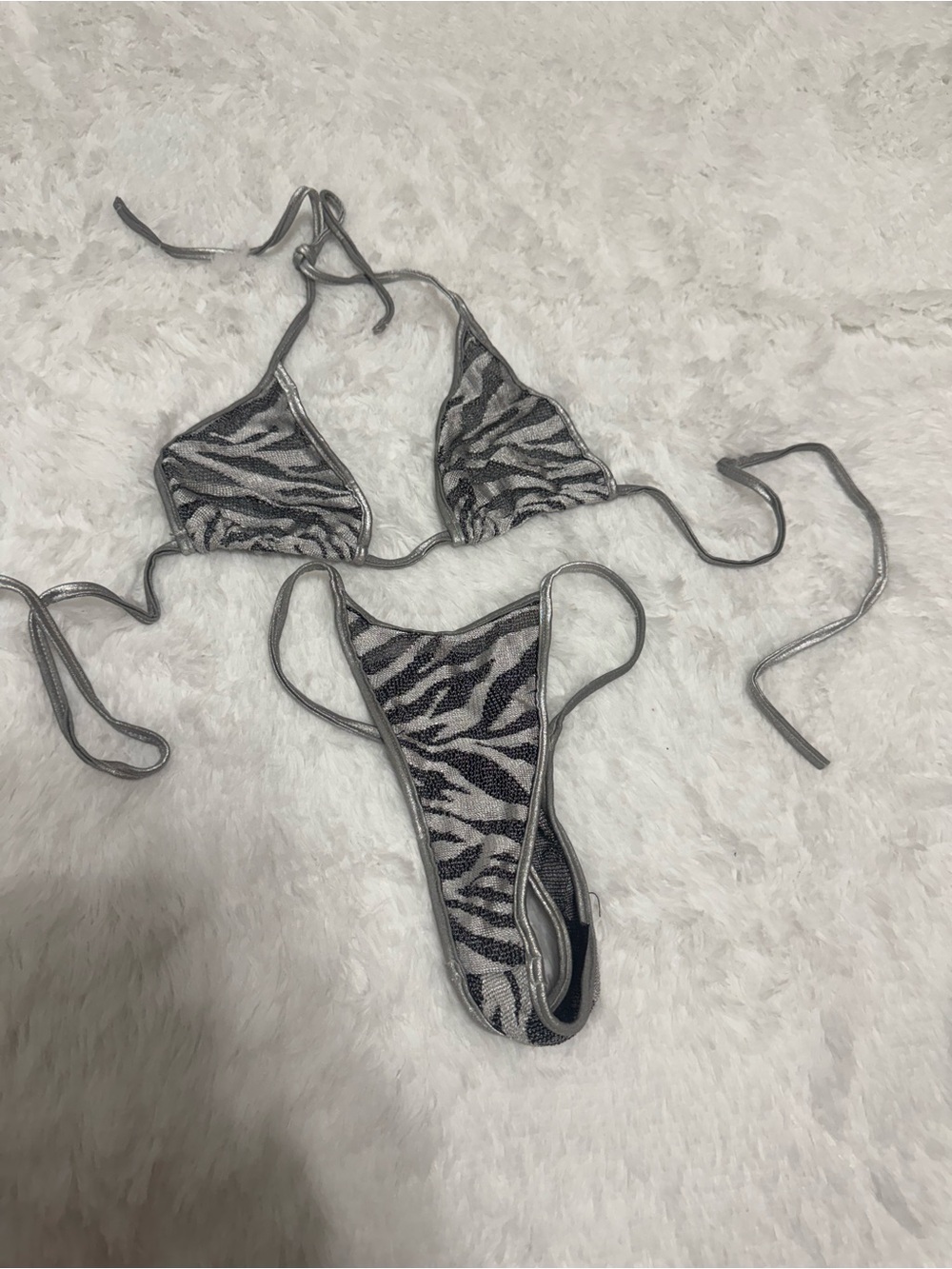 New one size silver zebra bikini y2k festival rave dancer outfit swimsuit gothic
